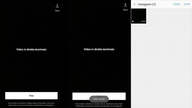 Le tre schermate per salvare un video live