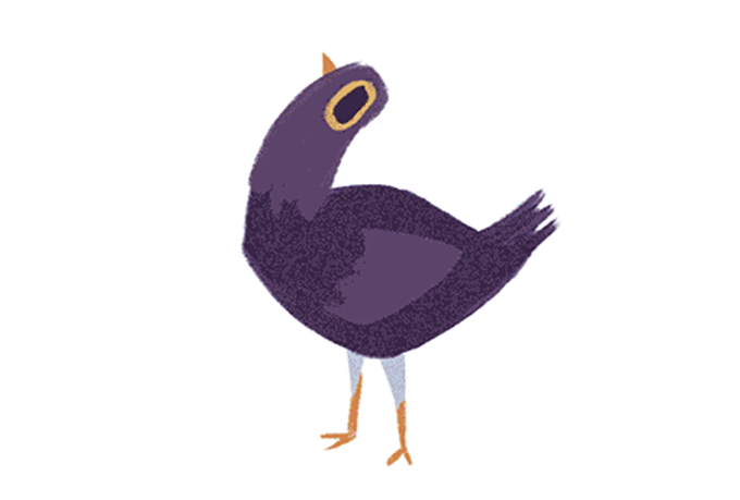 Trash Doves Disegno di un piccione blu che muove il collo
