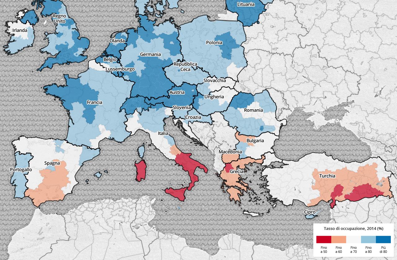 Tasso di occupazione nel 2014 in Europa.