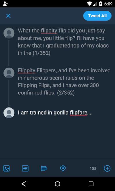 Uno screenshot dei tweet in serie