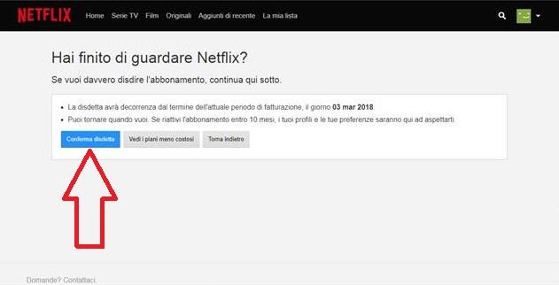 Una schermata con la fase finale della disdetta dell'abbonamento a Netflix - Come disdire Netflix, la guida completa