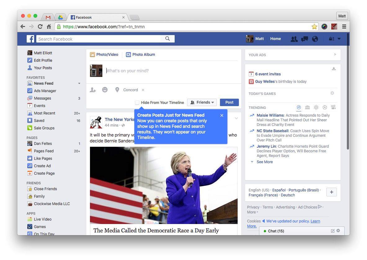 Uno screen della bacheca di Facebook