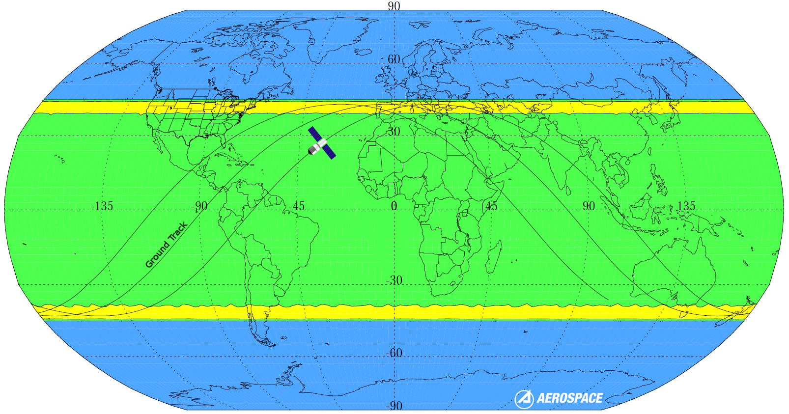 Una mappa con le possibili zone di rientro nell'atmosfera di Tiangong-1