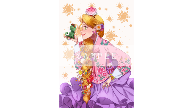 Rapunzel e Pascal in abiti coreani
