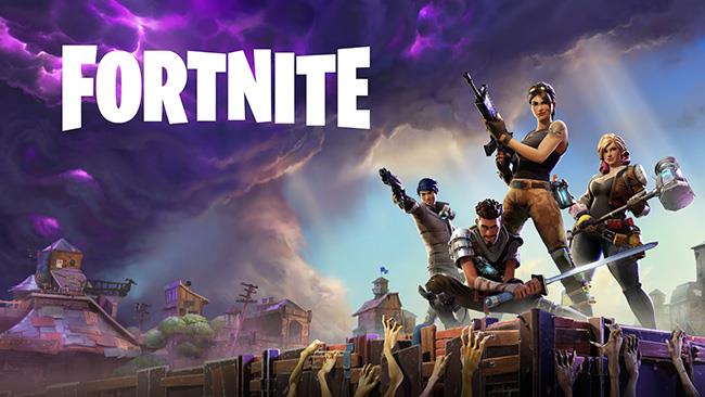 Alcuni personaggi del videogioco sul campo di battaglia Un'immagine promozionale dedicata a Fortnite