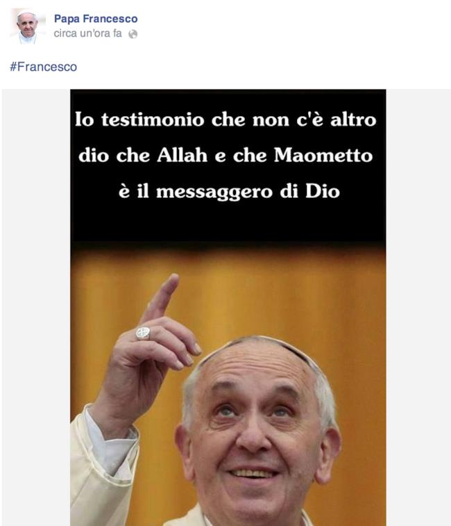 Messaggio falso postato sulla pagina Facebook di Papa Francesco