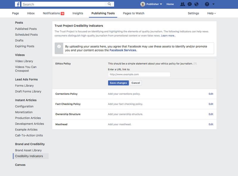 Un esempio di indicatori di verità che si potranno trovare su Facebook