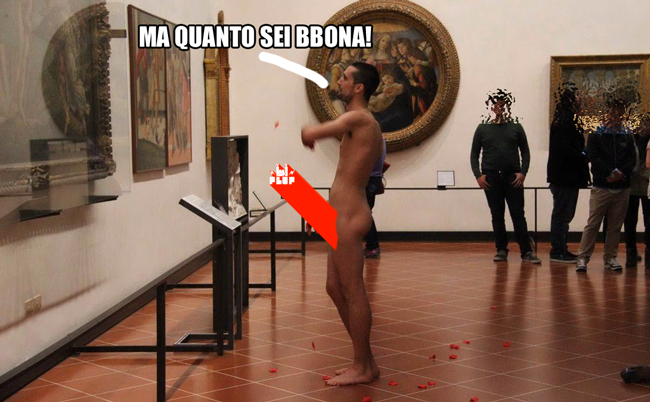Turista spagnolo si denuda davanti alla Venere di Botticelli Turista spagnolo nudo davanti alla Venere agli Uffizi