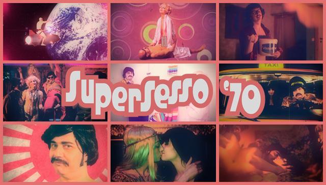 Collage di immagini del film-parodia Supersesso '70