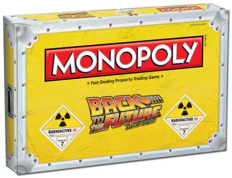 La scatola del Monopoly di Ritorno al Futuro, ispirata a una confezione di plutonio