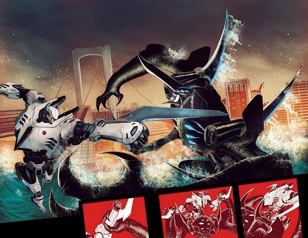 Una pagina di anteprima di Pacific Rim: Tales from the Drift con un Kaijou e uno Jaeger