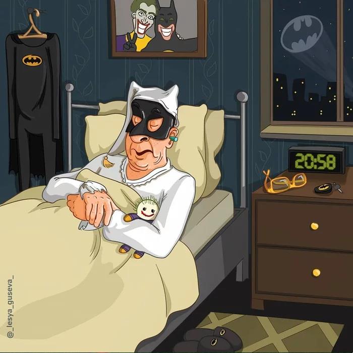 Batman da vecchio che dorme beato