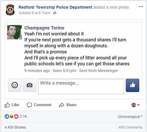 Il post della polizia su Facebook