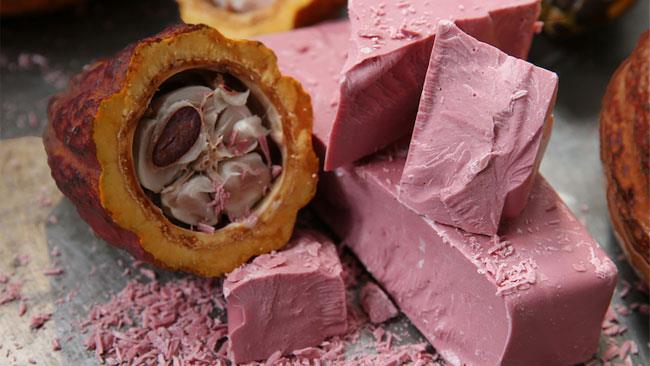 Ecco come si presenta il cioccolato rosa Il cacao con il risultato, dopo la lavorazione