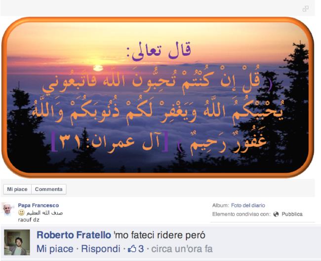 Commento a pagina hackerata del Papa su Facebook