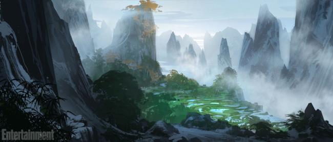 Una concept art che mostra il mondo di Kung Fu Panda 3
