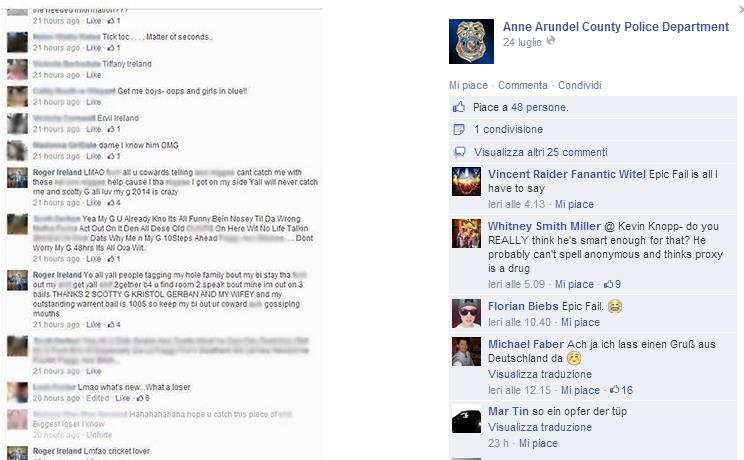 Stato di Facebook della polizia di Baltimora