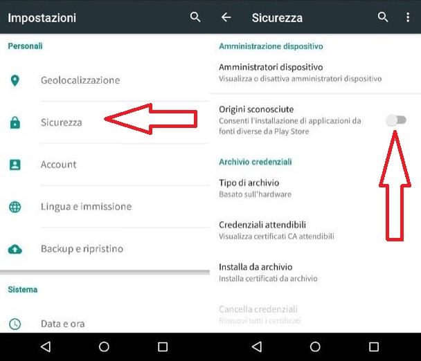 I passaggi per abilitare l'installazione su Android di app da origine sconosciute - Come scaricare Aptoide