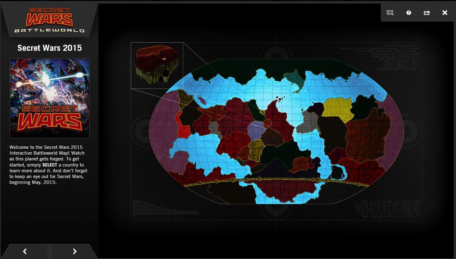 La mappa di Battleworld: l'universo Marvel nato da Secret Wars