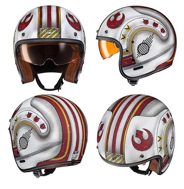 Caschi da moto ufficiali di Star Wars ispirati ai piloti delle navicelle X-Wing.