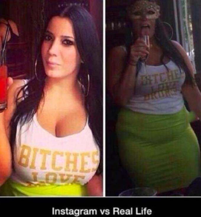 Meme dal titolo Instagram vs la vita vera