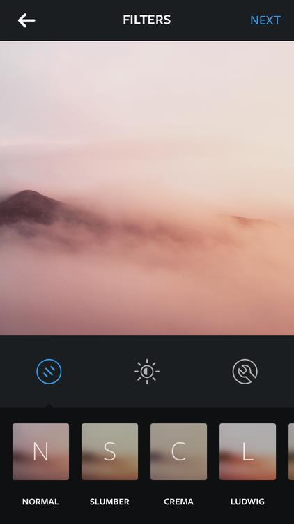 Interfaccia di scelta filtri di Instagram