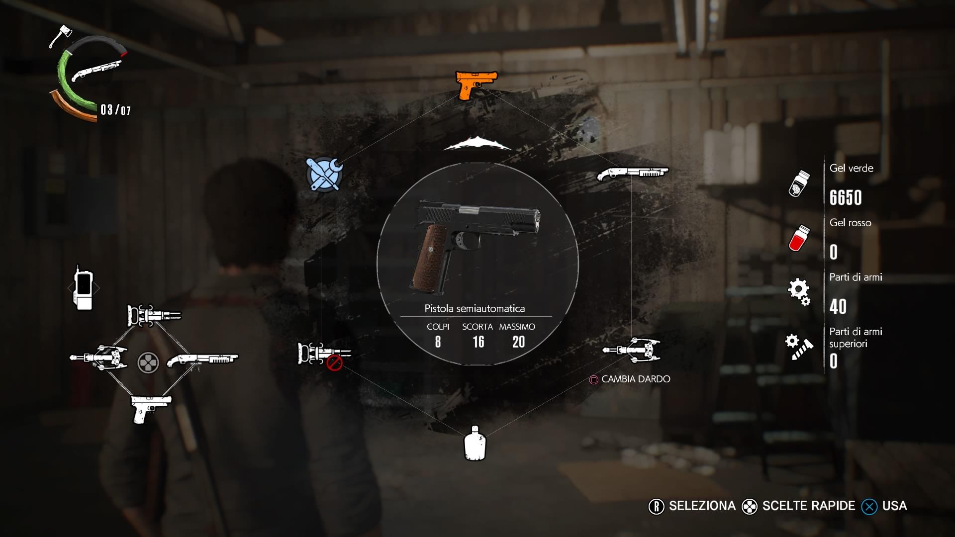 Il menu a raggiera del gioco