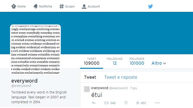 Everyword è l'account che ha twittato tutto il dizionario Eveyword è l'account che ha twittato il vocabolario inglese