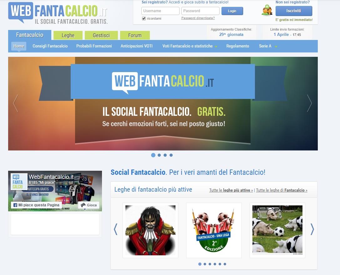 La home page di Webfantacalcio