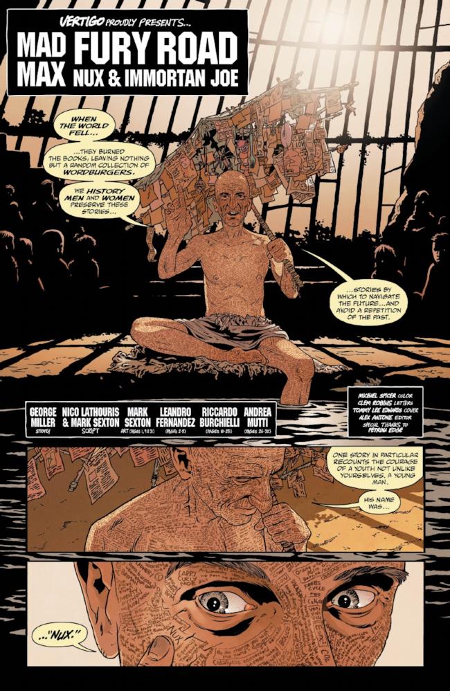Prima pagina del primo fumetto di Mad Max: Fury Road