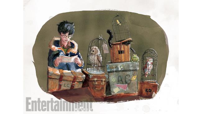 Harry pronto a partire per Hogwarts in un'illustrazione di Jim Kay