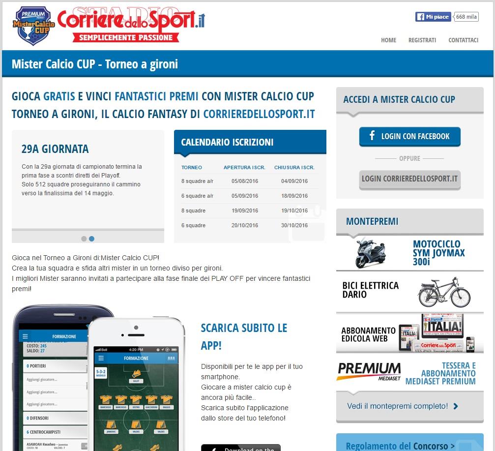 La home page di Mister Calcio CUP
