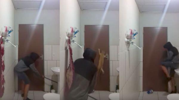 Gatto e padrone tentano di stanare un ratto ma va a finire male Alcuni fotogrammi dell'accaduto