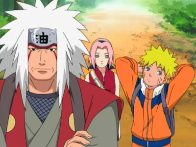 Naruto insieme a Jiraiya e Sakura