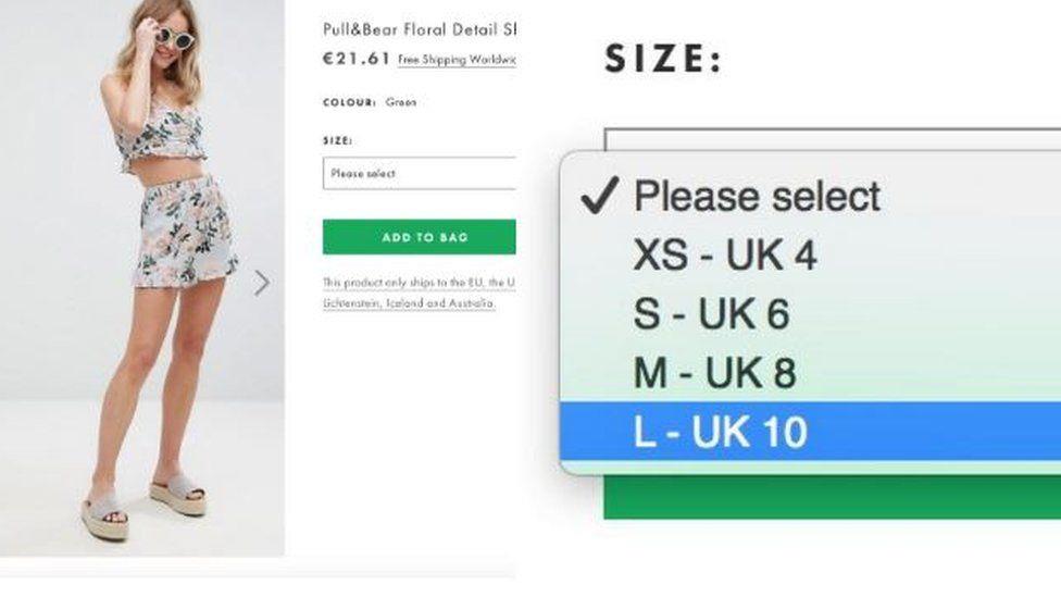 Una foto estratta direttamente dal sito di Asos della taglia incriminata