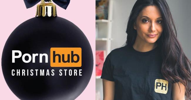 Arriva lo store natalizio di Pornhub a Milano La locandina dell'evento e una ragazza di Pornhub