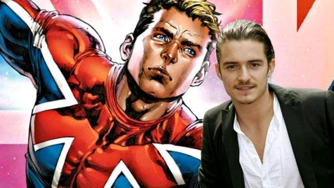 Orlando Bloom e Capitan Bretagna La foto dell'attore e del supereroe
