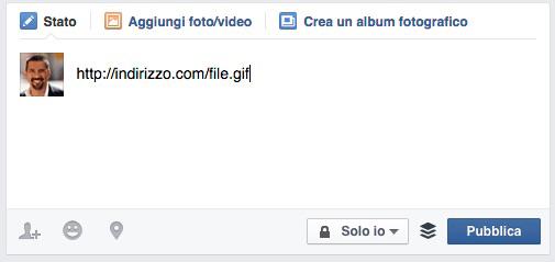 Url di una GIF incollato in Facebook