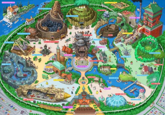 Ghibli Land: il parco a tema ispirato ai film di Miyazaki La mappa di Ghibli Land disegnata da Takumi