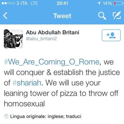 Minacce di un terrorista che scrive per errore Tower of Pizza