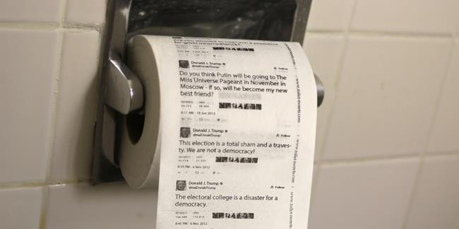 Trump Toilet Paper La nuova carta igienica con su stampati i tweet di Donald Trump