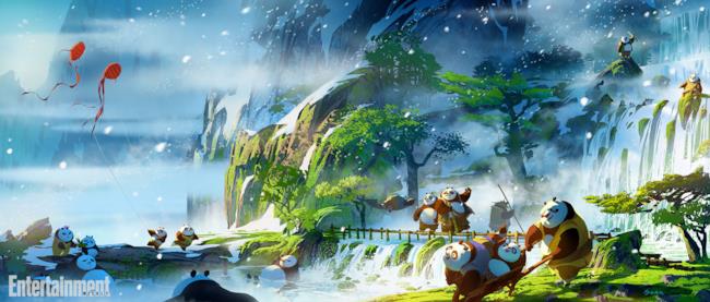 I panda giocano nel loro villaggio in Kung Fu Panda 3