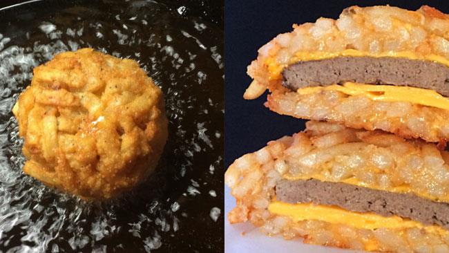 French Fry Burger Bomb: la deliziosità che unisce patatine fritte e hamburger French Fry Burger Bomb in preparazione