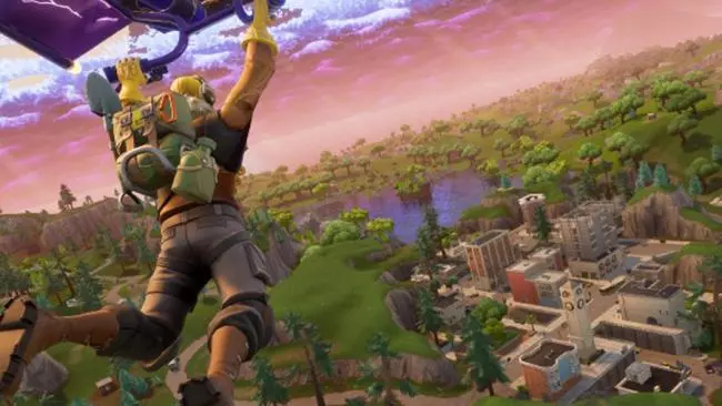 Il protagonista durante la discesa con il paracadute Una scena tratta dal videogioco