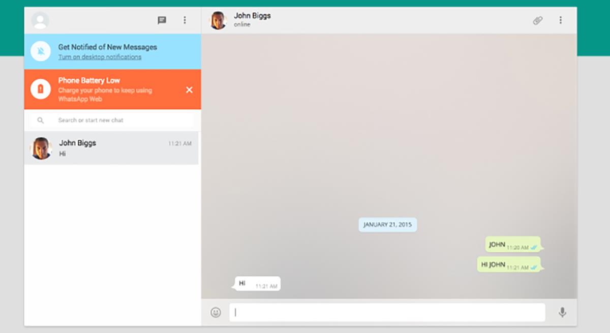Una schermata della muova versione desktop di WhatsApp