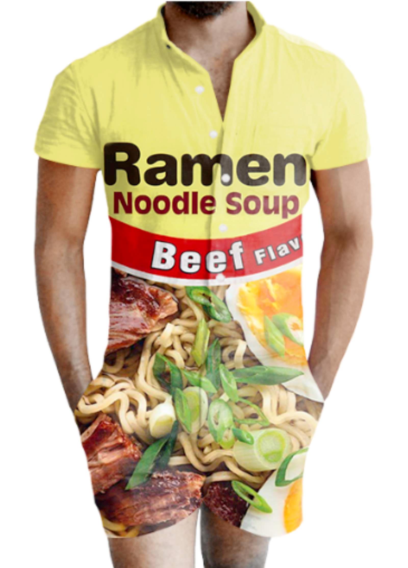 Pagliaccetto da uomo su cui è stampato un pacco di noodles
