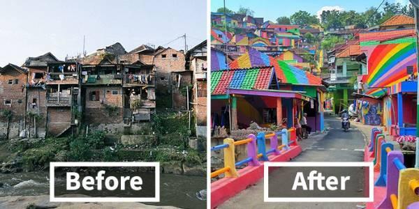 Kampung Pelangi, prima e dopo la colorazione