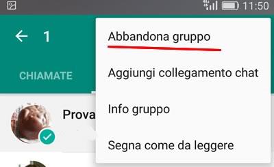 L'opzione Abbandona gruppo di WhatsApp