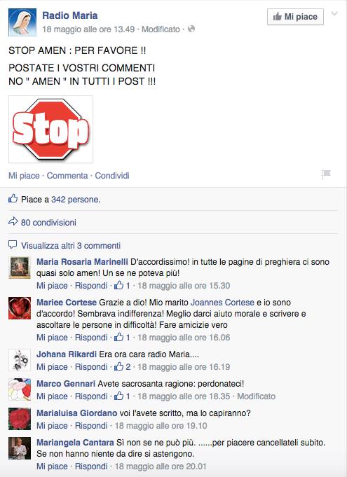 I commenti allo STOP agli Amen di Radio Maria