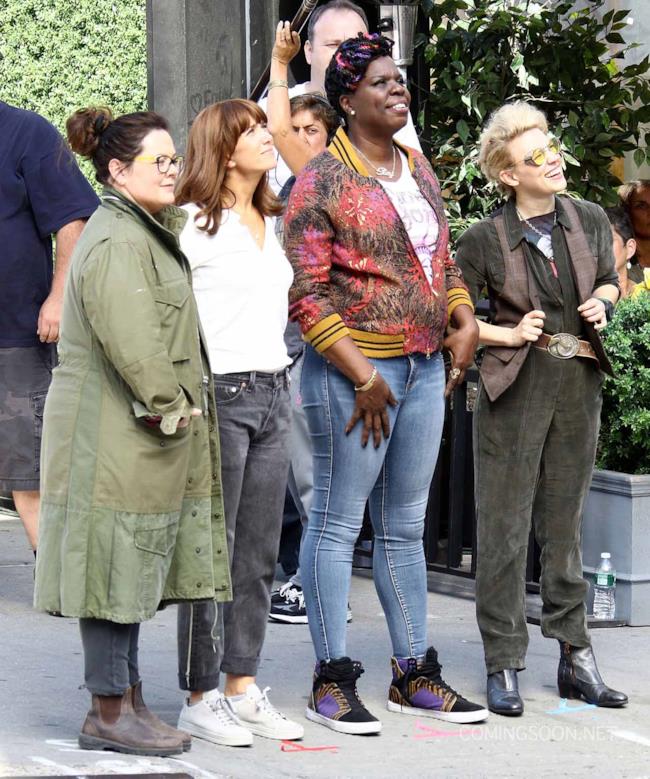 Le Ghostbusters sul set del rebooot durante l'ultimo giorno di riprese